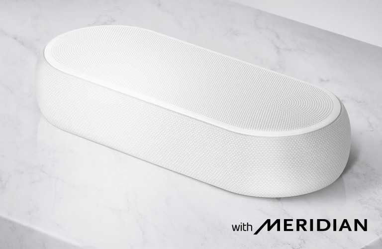 Lähikuva LG Soundbar -kaiuttimen oikeasta reunasta, jonka oikeassa alakulmassa on LG-logo.