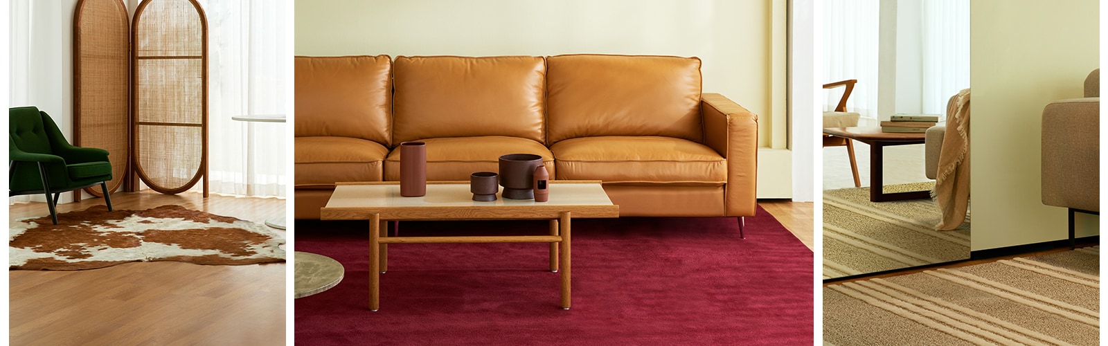 Kuva XBOOM 360: sta Woodtonin olohuoneen lattialla. Kuva XBOOM 360: sta punaisella matolla. Kuva XBOOM 360: stä heijastuu peiliin, joka on sijoitettu beigen sohvan viereen.Tämä on GIF -video, jossa tuotetta ei ole kolmessa sisätilan värissä ja sitten se tulee takaisin.