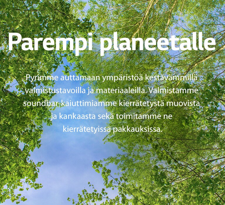 Vihreä kuva täynnä runsaita lehtipuita, joiden välistä näkyy taivasta