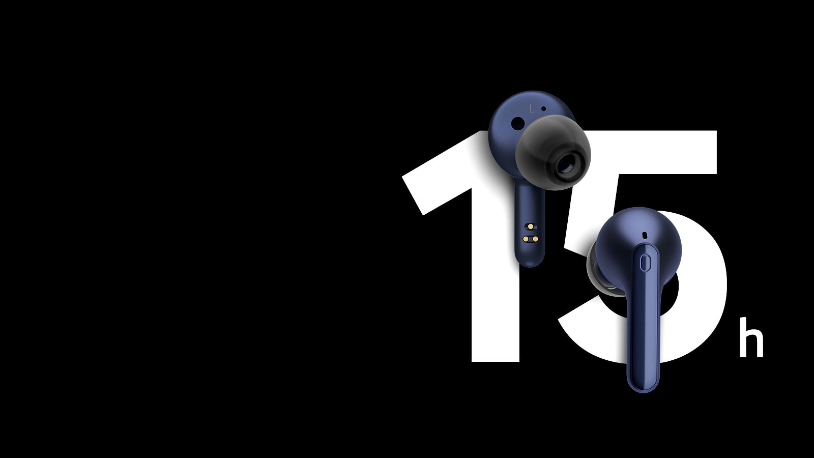 Nappikuulokkeet leijuvat ”15 tuntia” -tekstin edessä.