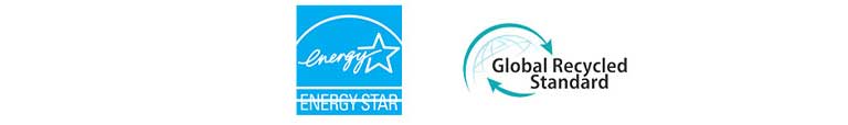 Vasemmalta: ENERGY STAR (logo), Global Recycled Standard (logo)).