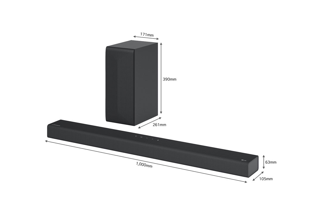 LG Soundbar S65Q, vinottainen kuva sound barin takakaiuttimesta, mukana koko, S65Q, thumbnail 3