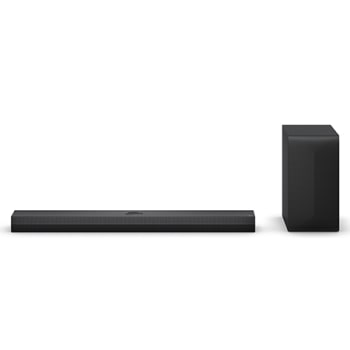 Edestä otettu kuva LG Soundbar S70TY:stä ja subwooferista1