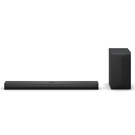 Edestä otettu kuva LG Soundbar S70TY:stä ja subwooferista2
