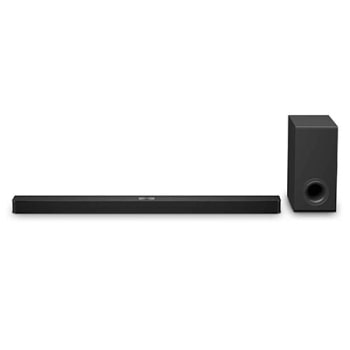Edestä otettu kuva LG Soundbar S90TY:stä ja subwooferista1