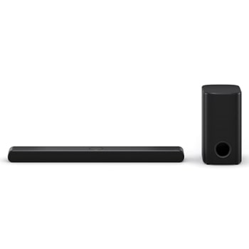 Edestä otettu kuva LG Soundbar S77TY:stä ja subwooferista1