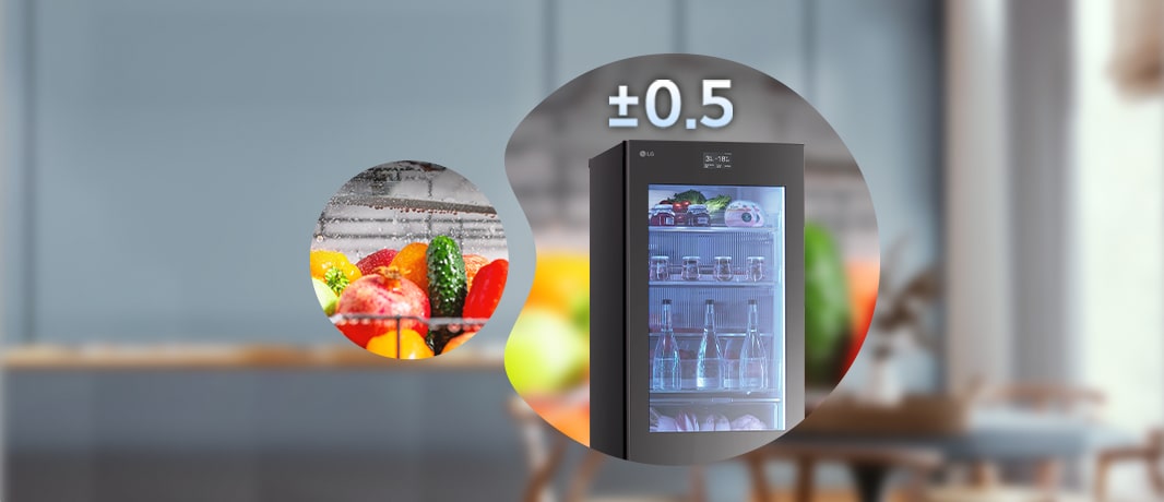 Kuva jääkaapin yläosasta ja tuoreista vihanneksista.