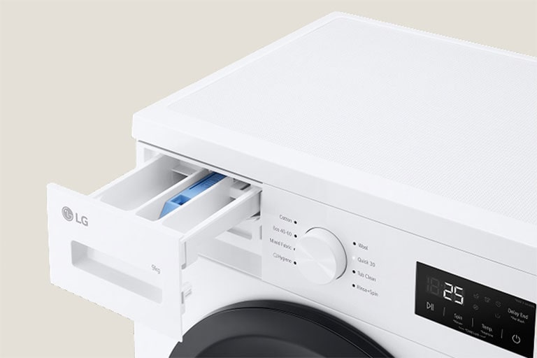 Lähikuva pesukoneen valitsimista ja paneelista