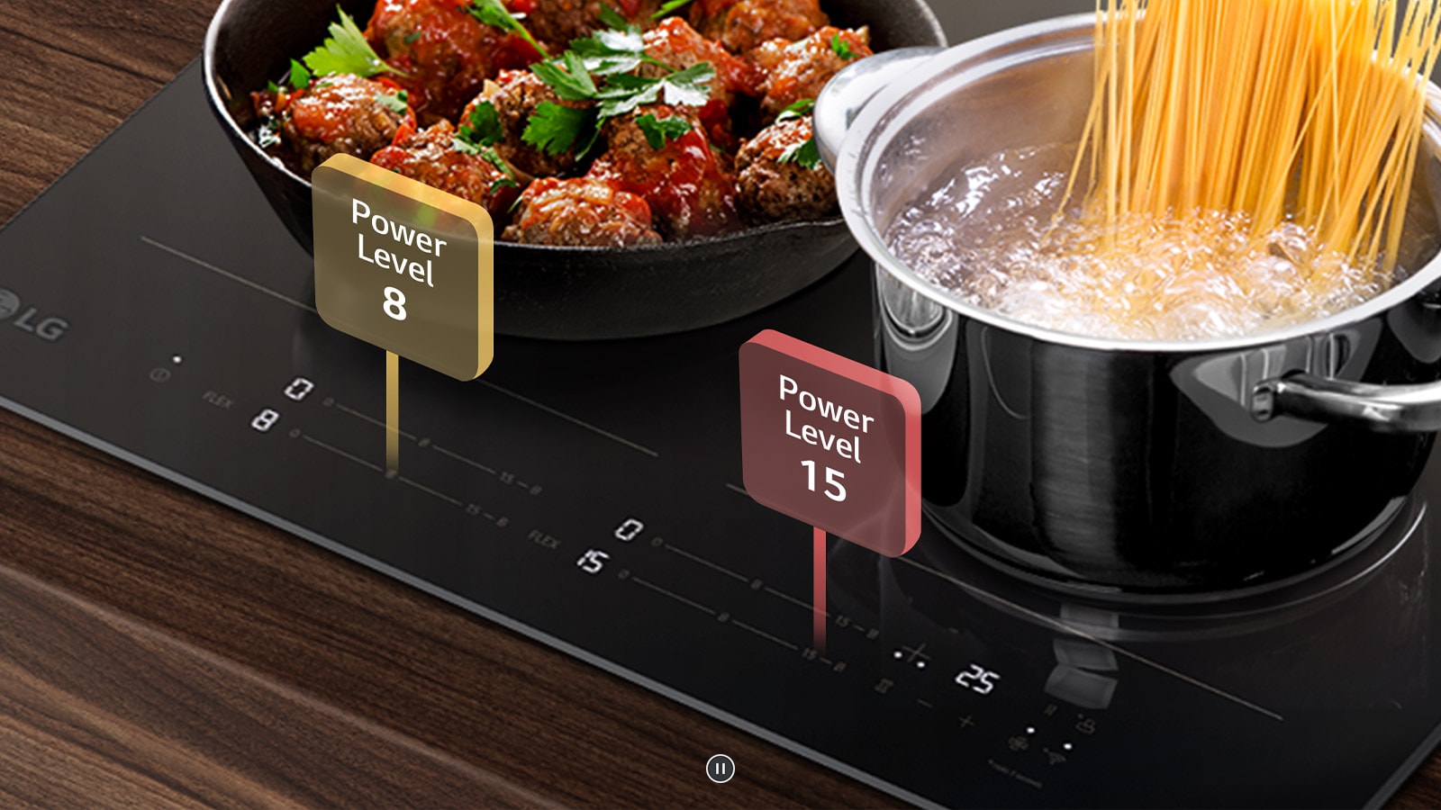 Tämä on kuva Induktiokeittotasot levyistä, jotka asetetaan kukin eri tehotasolle.