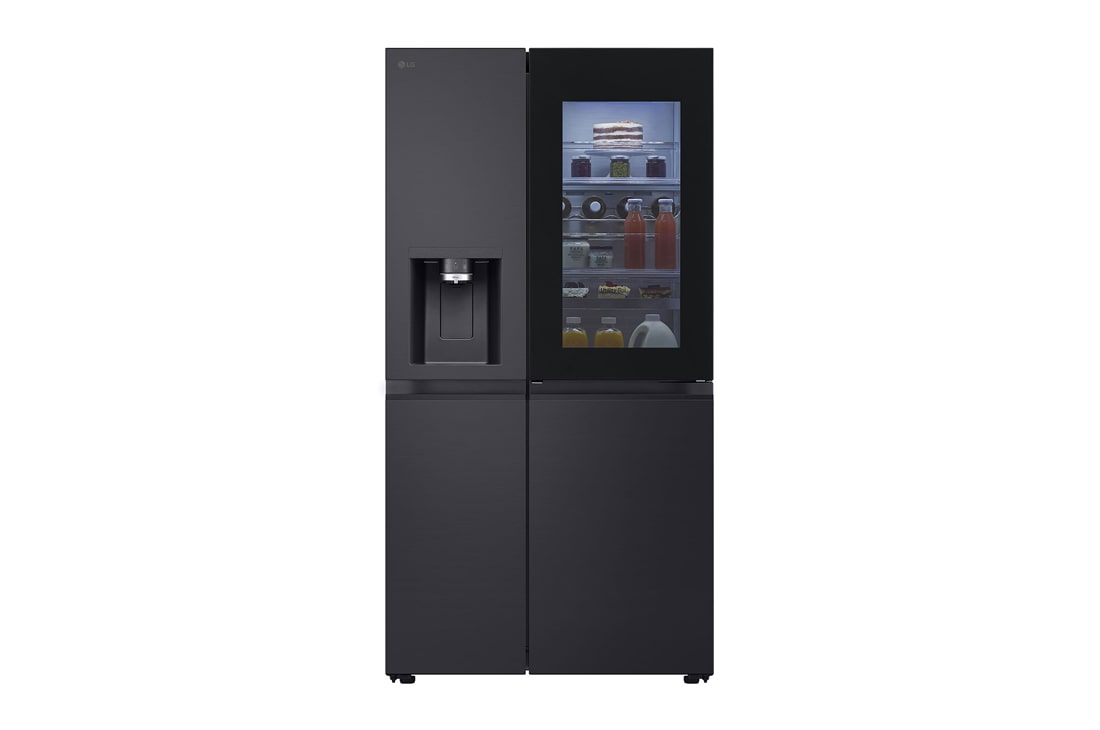 LG  628L InstaView Door in Door™ Side by Side (Essence Black), Energialuokka D, Craft Ice™, Vesi/jää vesijohtoliitännällä, Smart Diagnosis™ med Wi-Fi, Visning forfra, GSXE90EVDD