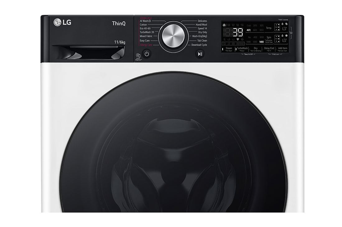 LG 11 kg / 6 kg Kuivaava pesukone(Valkonen) - Auto Dose, Steam, Energialuokka D, TurboWash™360, AI DD™ , Smart Diagnosis™ - Wi-Fi-yhteys, Display, CV94E7S2BA, thumbnail 4
