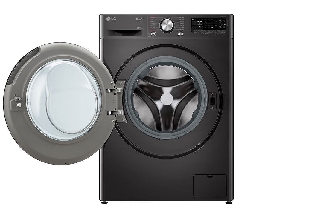LG 11 kg / 6 kg Kuivaava pesukone(Musta) - Auto Dose, Steam, Energialuokka D, TurboWash™360, AI DD™ , Smart Diagnosis™ - Wi-Fi-yhteys, FrontOpen view, CV94E7S2QA, thumbnail 2