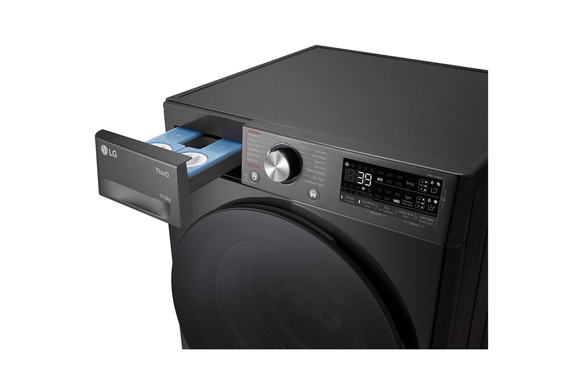 LG 11 kg / 6 kg Kuivaava pesukone(Musta) - Auto Dose, Steam, Energialuokka D, TurboWash™360, AI DD™ , Smart Diagnosis™ - Wi-Fi-yhteys, DrawerOpen, CV94E7S2QA, thumbnail 5
