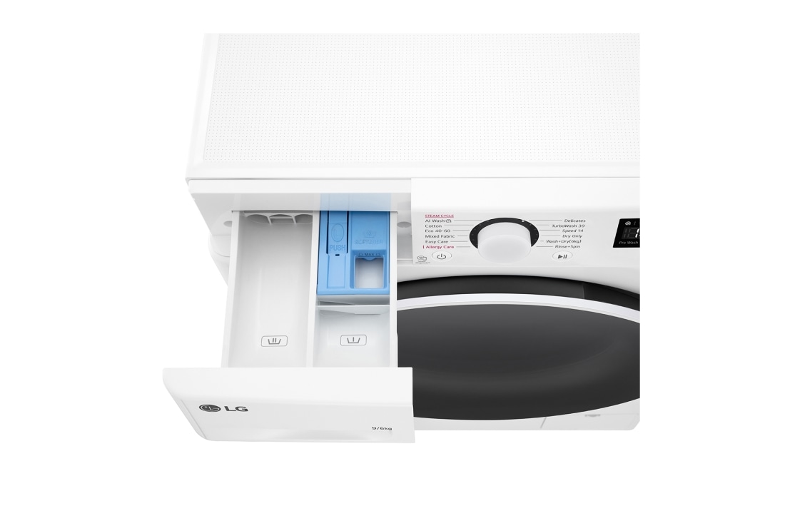 LG 9kg / 6 kg Kuivaava pesukone(Valkonen) - Steam, Energialuokka A/D, TurboWash™360, AI DD™, Smart Diagnosis™, CV50T6S2E1, thumbnail 7