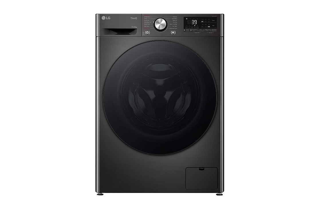 LG 11 kg / 6 kg Kuivaava pesukone(Musta) - Steam, Energialuokka A/D, TurboWash™360, AI DD™, Smart Diagnosis™ ja Wi-Fi, Front view, P4Y7ERPYZ