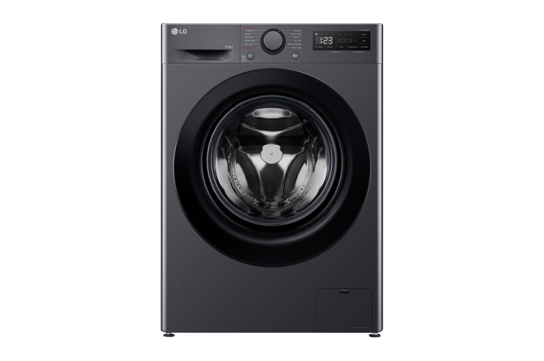 LG 9 kg / 6 kg Kuivaava pesukone(Musta) - Steam, Energialuokka A/D, AI DD™, Smart Diagnosis™, Front view, P4Y5VRP6J