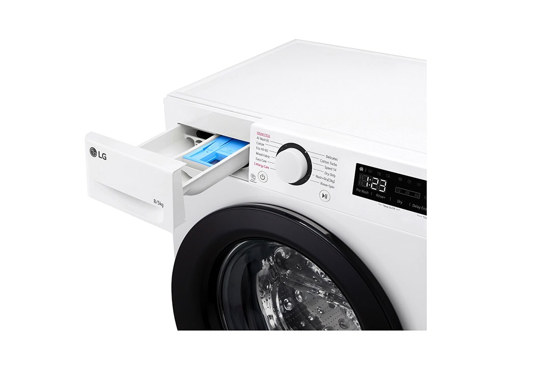 LG Slim 8 kg / 5 kg Kuivaava pesukone(Valkonen) - Steam, Energialuokka A/E, AI DD™, Smart Diagnosis™, Detergent port view, F2Y5PRP6W, thumbnail 5