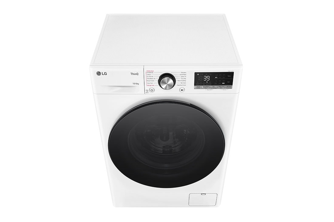 LG 10 kg / 6 kg Kuivaava pesukone(Valkoinen) - Steam, Energialuokka A/D, TurboWash™360°, AI DD™, Smart Diagnosis™ kanssa Wi-Fi, Top perspective view, CV94V7S2WN, thumbnail 9