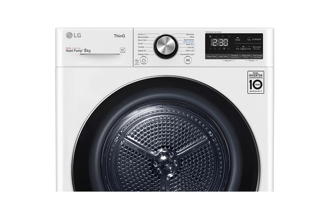 LG 8-kg DUAL Inverter Heat Pump™ Eco-Hybridikuivain Lämpöpumpputekniikalla , K0RV908N1W9, K0RV908N1W9, thumbnail 5