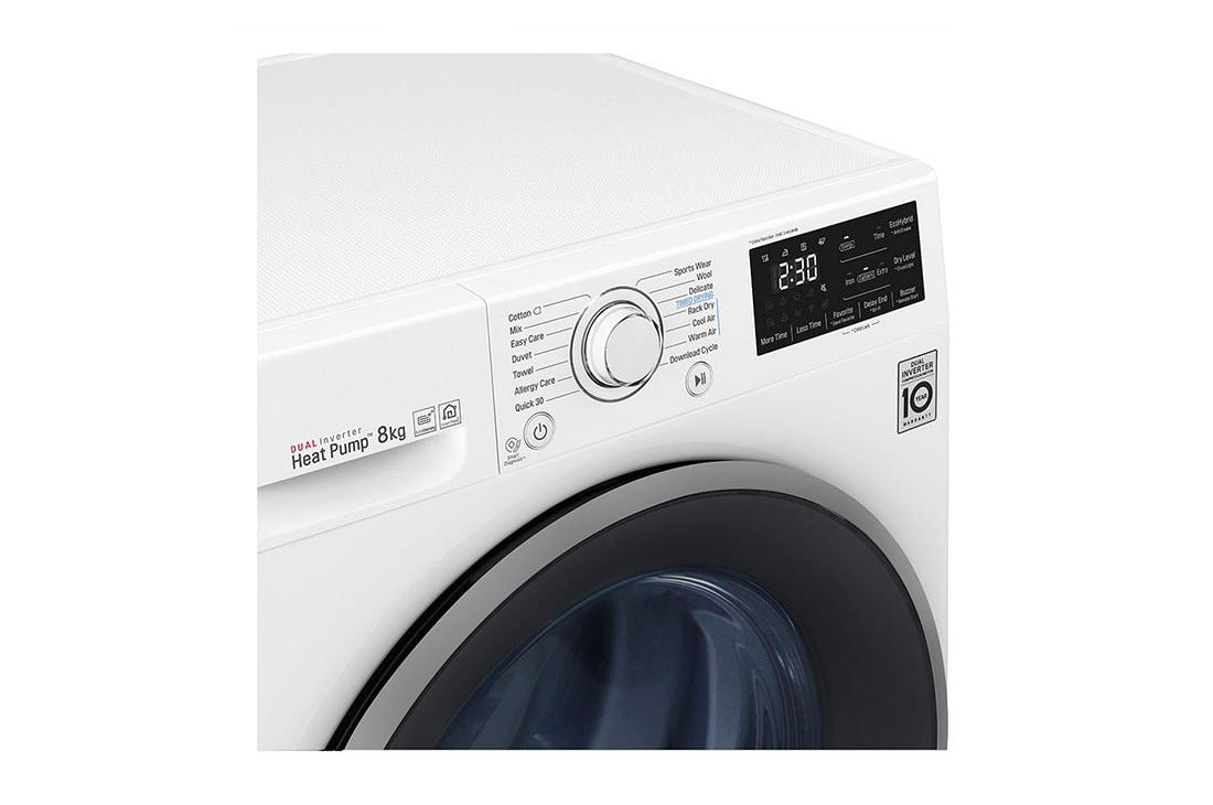 LG 8-kg DUAL Inverter Heat Pump™ Eco-Hybridikuivain Lämpöpumpputekniikalla , 8-kg DUAL Inverter Heat Pump™ Eco-Hybridikuivain Lämpöpumpputekniikalla , FDRC308N1W9, thumbnail 7