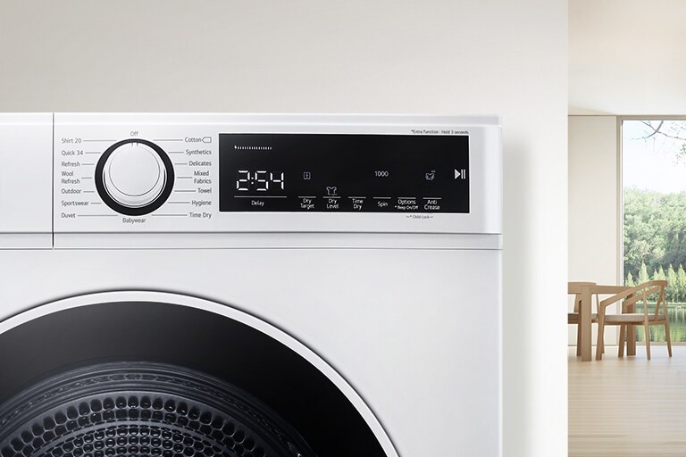 Inside the interior background, the panel of the dryer is enlarged.