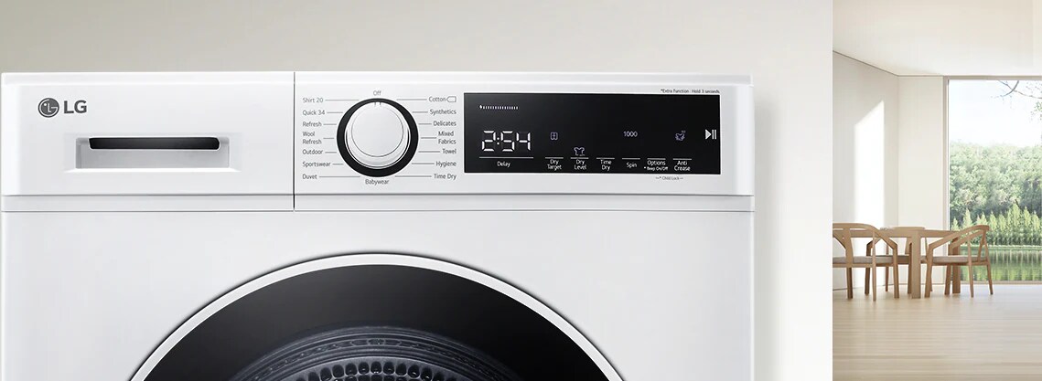 Inside the interior background, the panel of the dryer is enlarged.