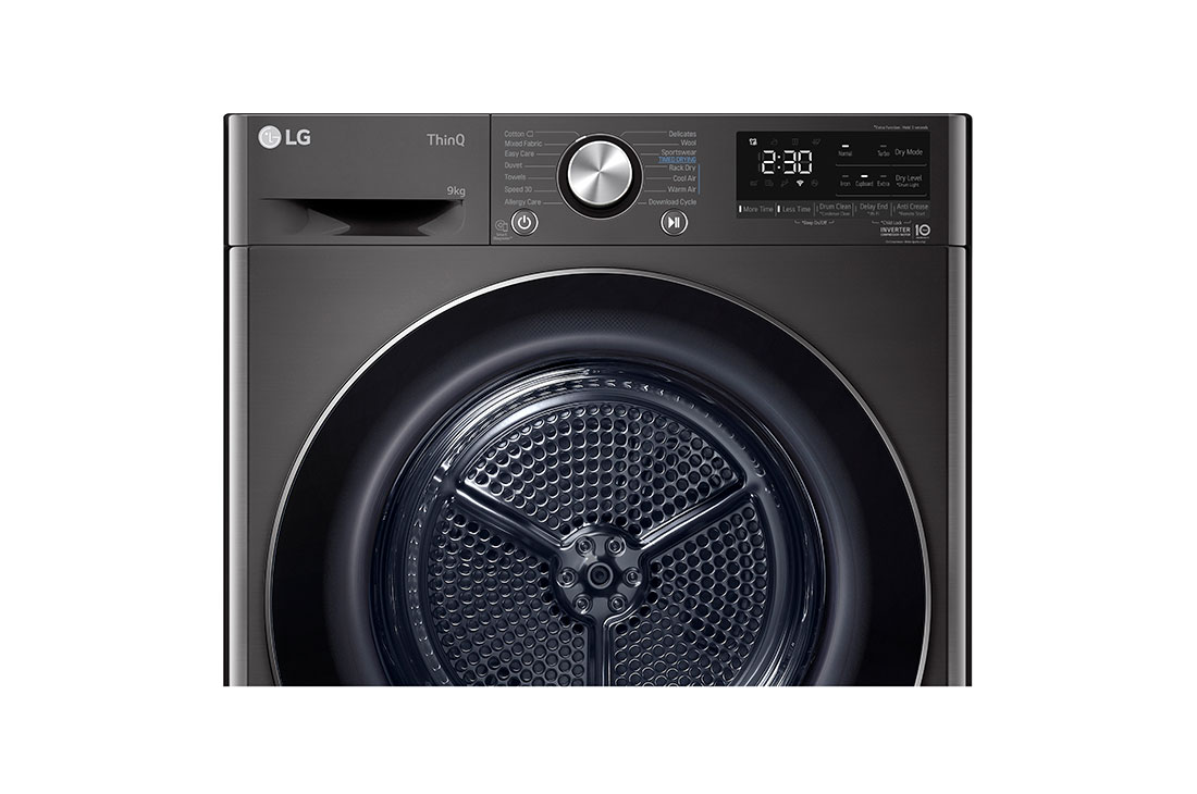 LG Musta 9-kg DUAL Inverter Heat Pump™ Eco-Hybridikuivain Lämpöpumpputekniikalla , Front Detail, RV9DN903B, thumbnail 5
