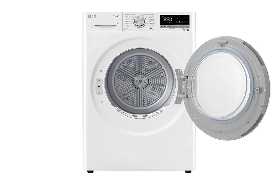 LG 8-kg DUAL Inverter Heat Pump™ Eco-Hybridikuivain Lämpöpumpputekniikalla , Front view with door open, RH80V9AV7N, thumbnail 3