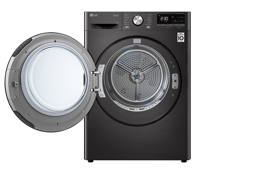LG Musta 9-kg DUAL Inverter Heat Pump™ Eco-Hybridikuivain Lämpöpumpputekniikalla , Front Open, RV9DN903P, thumbnail 2