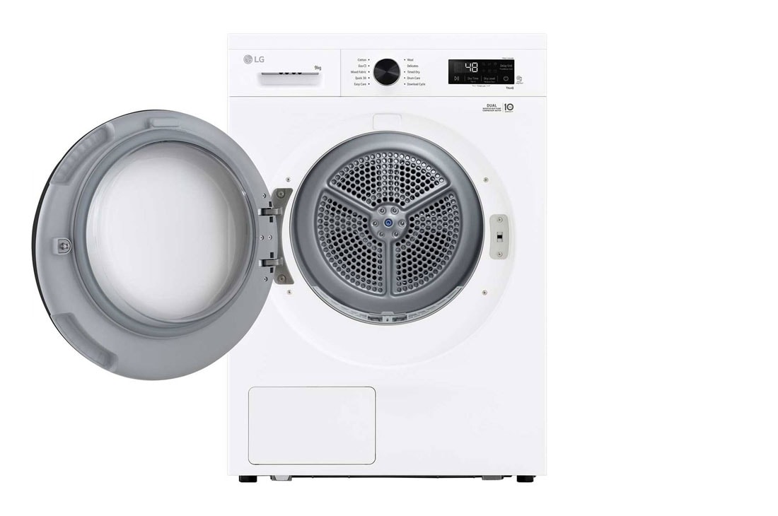 LG 9 kg Kuivausrumpu(Essence White) - Energialuokka  C/A+++, Heat Pump ja Smart Diagnosis™ kanssa Wi-Fi, Front door open, RHX1009NWK, thumbnail 2