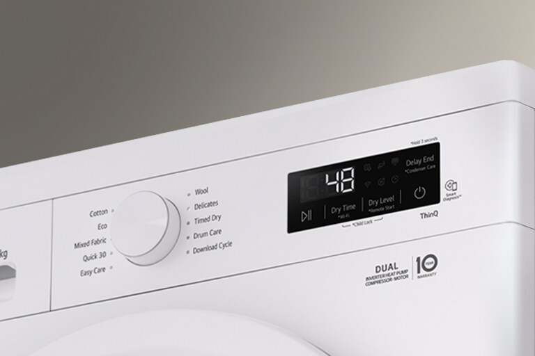 Suurennettu kuva kuivausrummun säätimestä ja paneelista