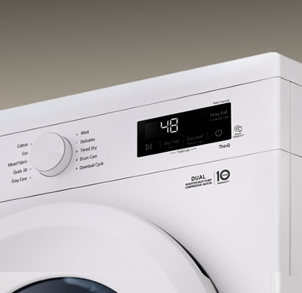 Suurennettu kuva kuivausrummun säätimestä ja paneelista