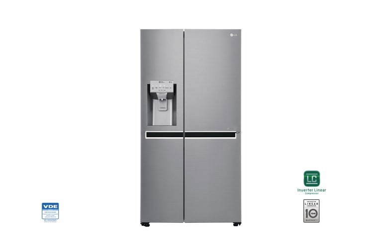 LG 625L Side by Side (Shiny Steel) Energialuokka F, Vesi/jää ilman vesijohtoliitäntää, Smart Diagnosis™ - Wi-Fi-yhteys, GSL961PZUZ, thumbnail 1