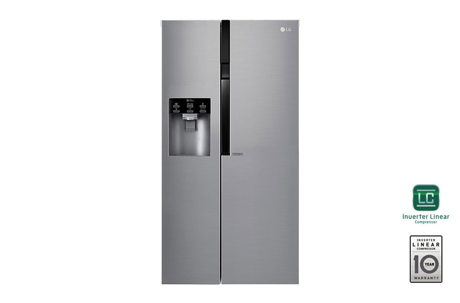 LG 606L Side by Side (Shiny Steel) Energialuokka F, Vesi/jää vesijohtoliitännällä, Smart Diagnosis™, GSL560PZXV