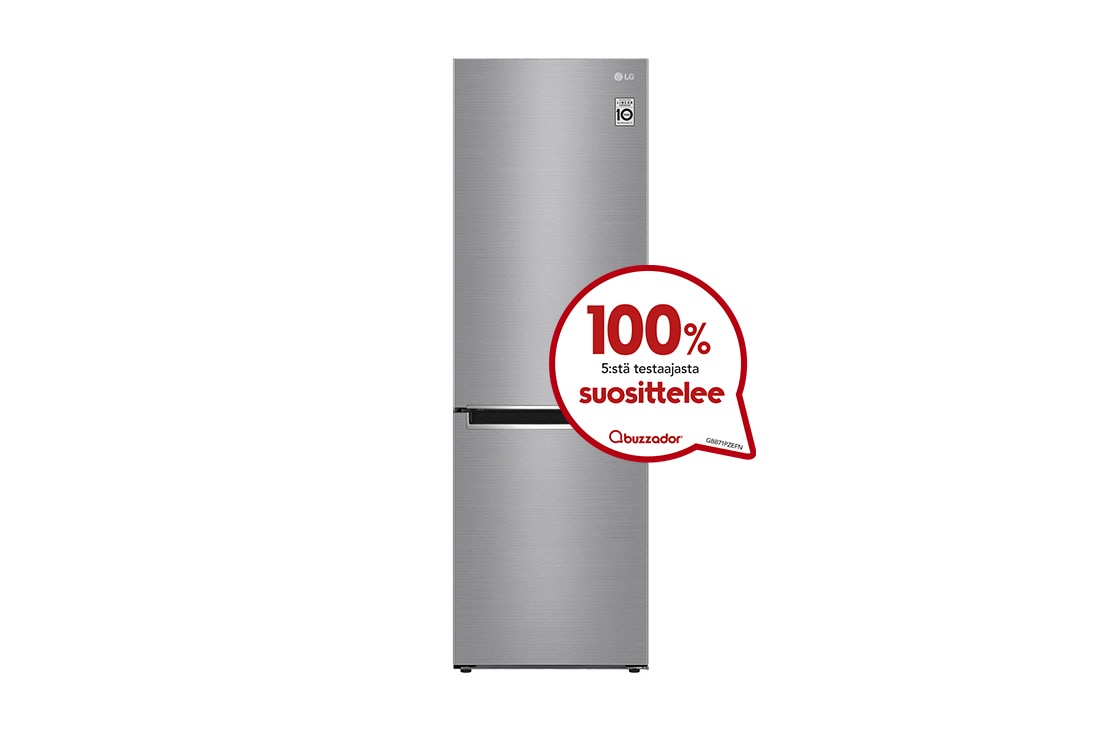 LG 1.86M 341L Jääkaappipakastimet(Shiny Steel) - Energialuokka D, Door Cooling™, Multi Flow, GBB71PZEFN