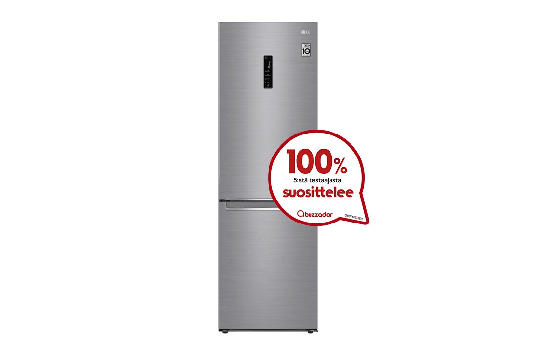 LG 1.86M 341L Jääkaappipakastimet(Shiny Steel) - Energialuokka E, Door Cooling™, Multi Flow, GBB71PZDZN