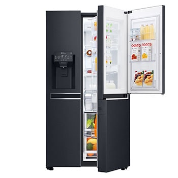 625L InstaView Door in Door™ Side by Side (Matte Black) Energialuokka F, Vesi/jää ilman vesijohtoliitäntää, Smart Diagnosis™ - Wi-Fi-yhteys1