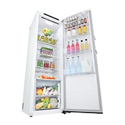 LG 386L Vapaasti seisova jääkaappi (Valkoinen) - Energialuokka E, Door Cooling™, LINEARCooling™, Moist Balance Crisper™, Perspektiivinäkymä vasemmalta avoinna ruokaa, GLT51SWGSZ, thumbnail 9