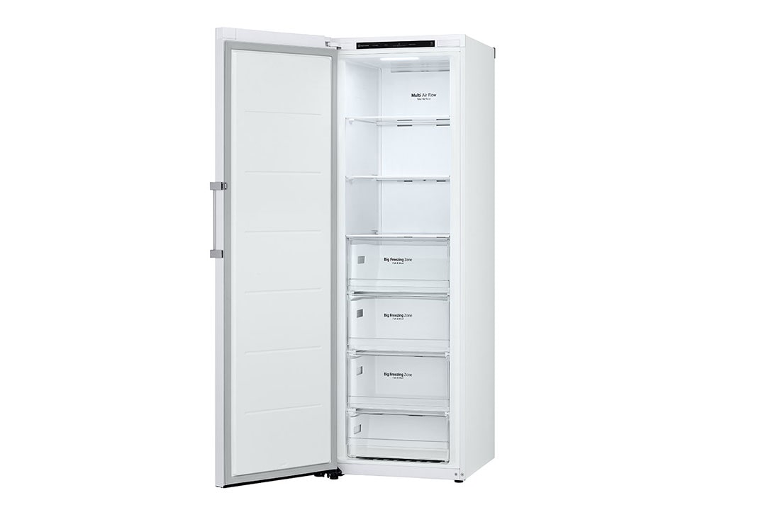 LG 324L Vapaasti seisova pakastin (Valkoinen) - Energialuokka E, Total No Frost, Express Freeze, Oikea sivunäkymä avoinna, GFT41SWGSZ, thumbnail 11