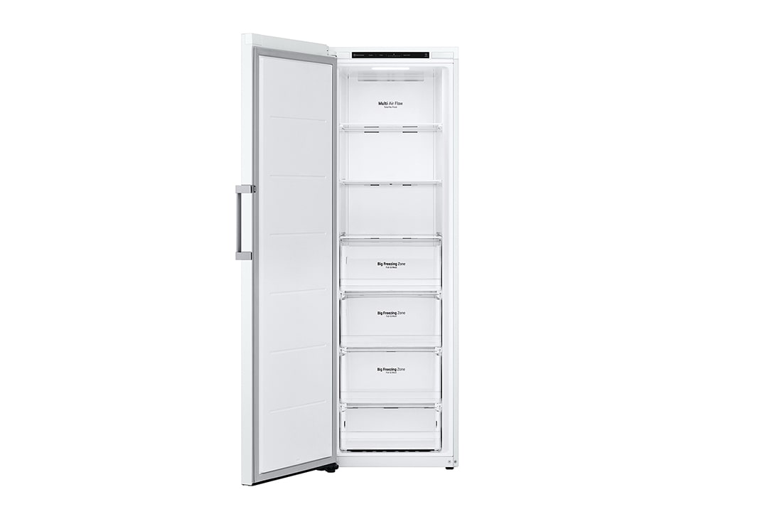 LG 324L Vapaasti seisova pakastin (Valkoinen) - Energialuokka E, Total No Frost, Express Freeze, Etupuoli avoinna ruokaa, GFT41SWGSZ, thumbnail 3