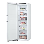 LG 324L Vapaasti seisova pakastin (Valkoinen) - Energialuokka E, Total No Frost, Express Freeze, Oikea sivunäkymä avoinna ruokaa, GFT41SWGSZ, thumbnail 12