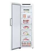 LG 324L Vapaasti seisova pakastin (Valkoinen) - Energialuokka E, Total No Frost, Express Freeze, Etupuoli avoinna ruokaa, GFT41SWGSZ, thumbnail 3