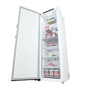 LG 324L Vapaasti seisova pakastin (Valkoinen) - Energialuokka E, Total No Frost, Express Freeze, Perspektiivinäkymä oikealta avoinna ruokaa, GFT41SWGSZ, thumbnail 9