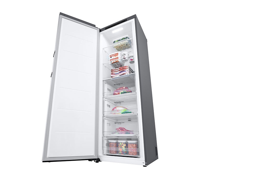 LG 324L Vapaasti seisova pakastin (Shiny Steel) - Energialuokka E, Total No Frost, Express Freeze, Perspektiivinäkymä oikealta avoinna, GFT41PZGSZ, thumbnail 9