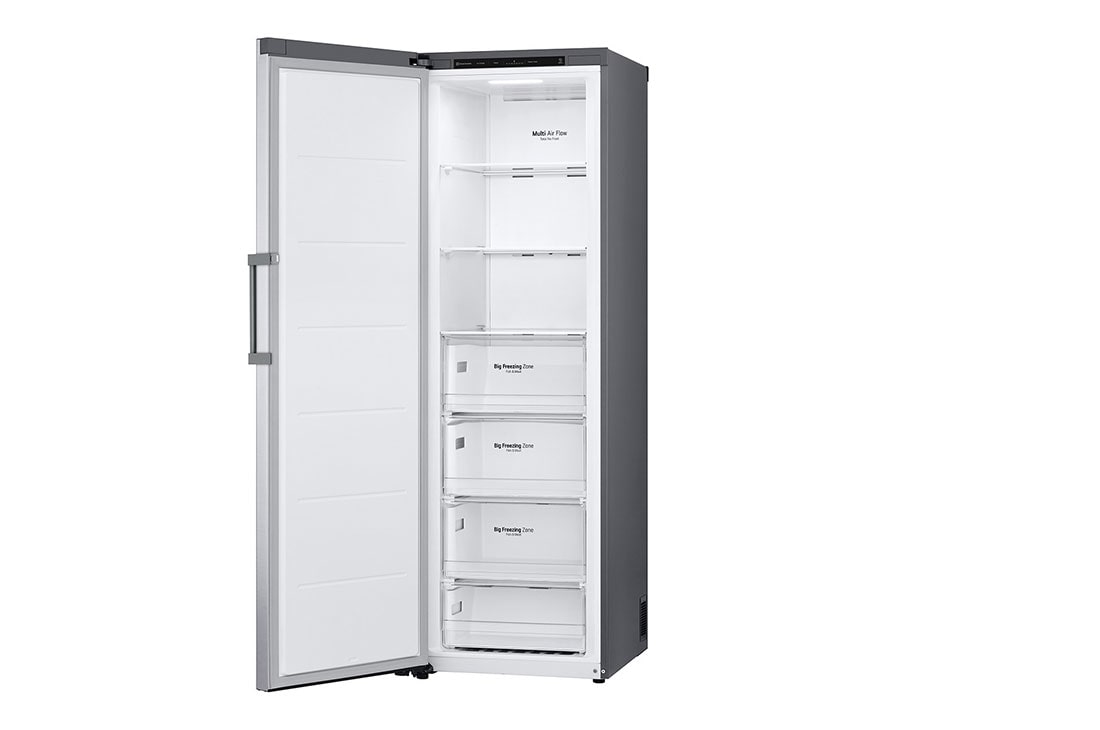 LG 324L Vapaasti seisova pakastin (Shiny Steel) - Energialuokka E, Total No Frost, Express Freeze, Oikea sivunäkymä avoinna, GFT41PZGSZ, thumbnail 11