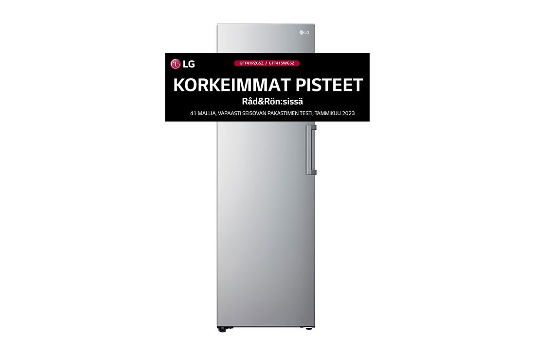 LG 324L Vapaasti seisova pakastin (Shiny Steel) - Energialuokka E, Total No Frost, Express Freeze, Etu, GFT41PZGSZ