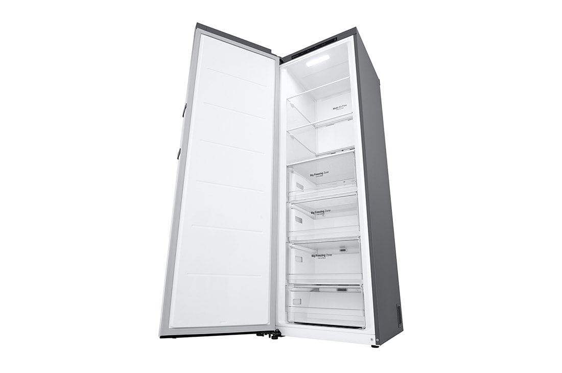 LG 324L Vapaasti seisova pakastin (Shiny Steel) - Energialuokka E, Total No Frost, Express Freeze, Perspektiivinäkymä oikealta avoinna, GFT41PZGSZ, thumbnail 9