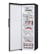 LG 324L Vapaasti seisova pakastin (Matte Black) - Energialuokka D, Total No Frost, Express Freeze, Perspektiivinäkymä oikealta avoinna ruokaa, GFM61MCCSF, thumbnail 12
