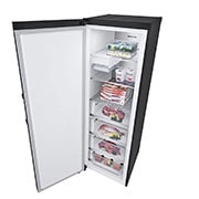 LG 324L Vapaasti seisova pakastin (Matte Black) - Energialuokka D, Total No Frost, Express Freeze, Ylänäkymä oikealta avoinna ruokaa, GFM61MCCSF, thumbnail 15