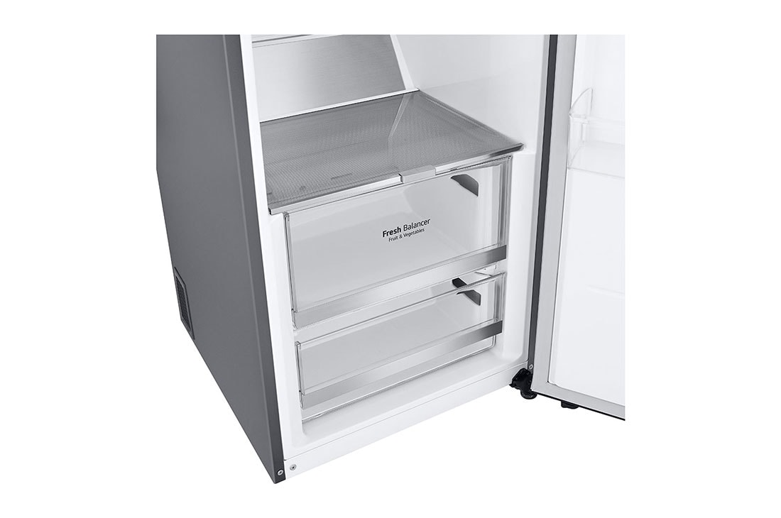 LG 386L Vapaasti seisova jääkaappi (Metal Sorbet) - Energialuokka D, Door Cooling™, LINEARCooling™, FRESHBalancer™, Smart Diagnosis™ - Wi-Fi-yhteys, Etupuoli avoinna ruokaa, GLM71MBCSF, thumbnail 5